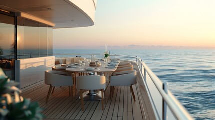 Obraz premium Luxury Yacht Deck Dining at Sunset