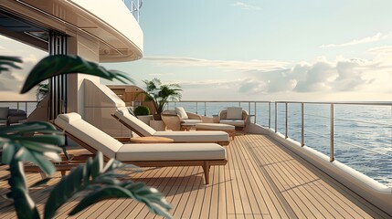 Fototapeta premium Luxury Yacht Deck with Ocean View and Tropical Plants