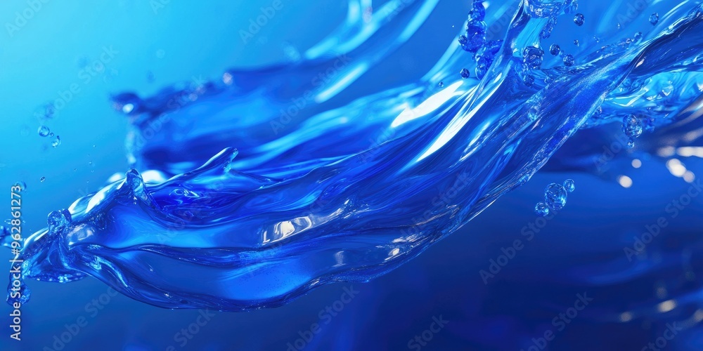 Poster blue liquid splash in a blue environment abstract backdrop for presentations 3d rendering