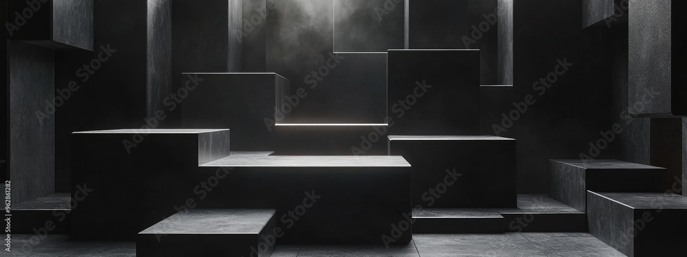 Aufkleber futuristic design studio featuring abstract dark cubes for product and packaging dark themed platfor