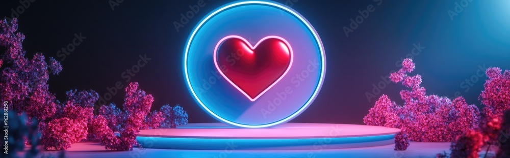 Poster valentine s day stage podium mockup featuring heart themed product display in a 3d render