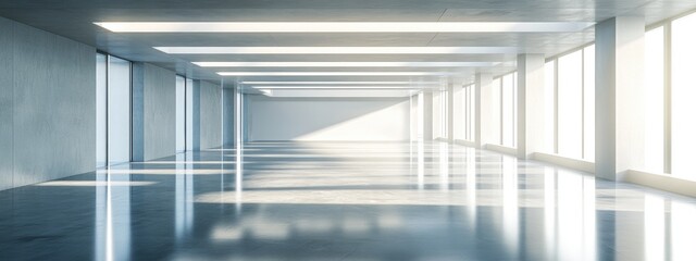 Obraz premium Abstract modern architectural backdrop featuring an empty open interior space in 3D rendering