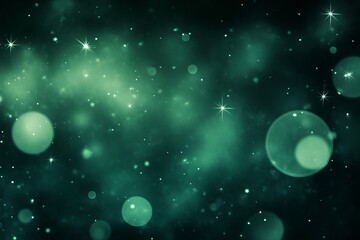 Dark green abstract background with a bokeh circle and shiny stars. New year, birthday, holidays celebration.
