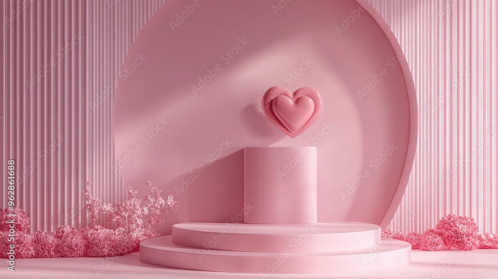 Poster valentine s day inspired minimalistic love scene featuring a display podium for mockups and brand pr