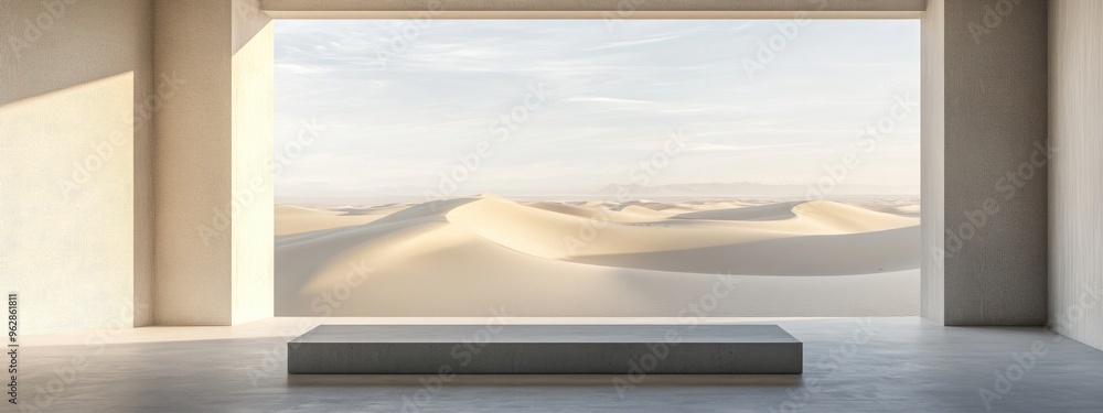 Poster contemporary minimalist interior design featuring sand dune views 3d rendering clean backdrop with a