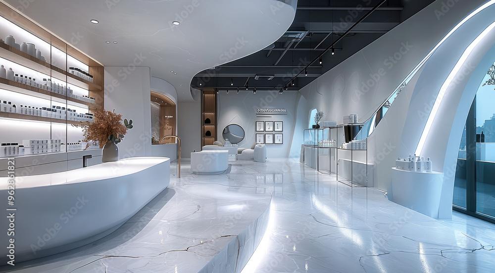 Poster Retail store made with single color solid surface. Generative AI.