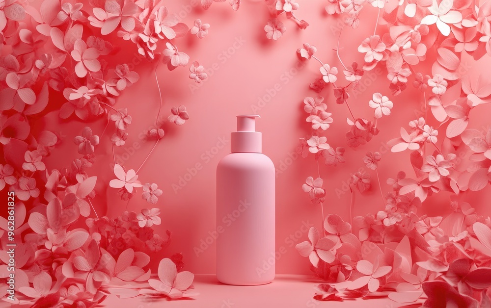 Poster Display backdrop for cosmetic product showcase Empty display 3D rendering floral paper