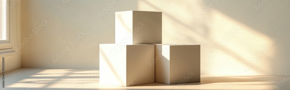 Leinwandbilder blank cube stand for product or branding display 3d render