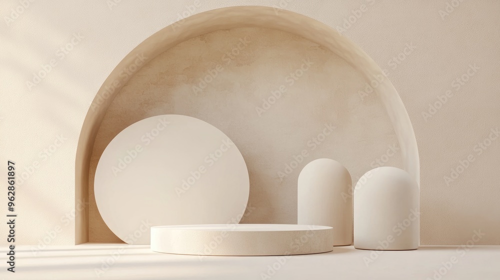 Poster abstract minimalistic composition featuring geometric shapes 3d rendered illustration showcasing a p