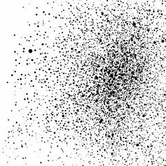 Abstract black and white image of a scattered pattern of dots, with the density of dots increasing towards the center of the image.