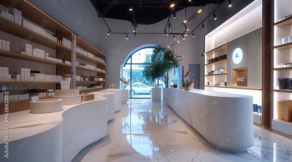 Poster Retail store made with single color solid surface. Generative AI.