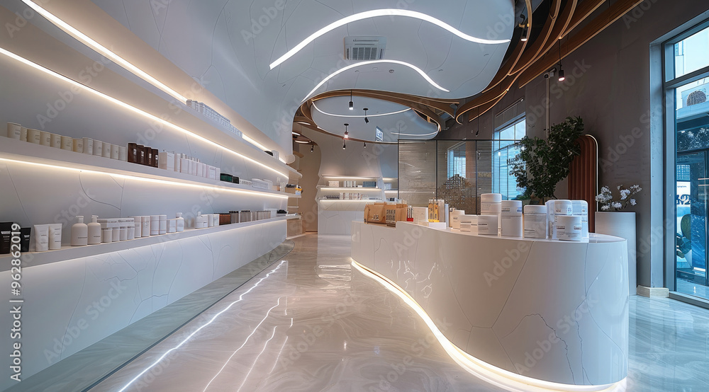 Poster Retail store made with single color solid surface. Generative AI.