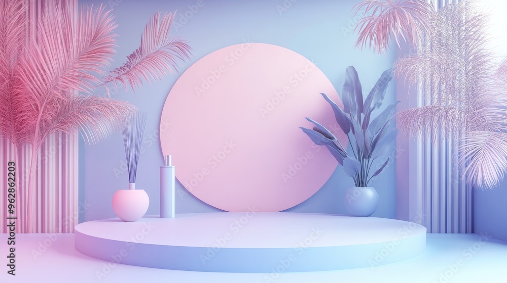 Poster 3d rendering with a pastel backdrop for showcasing products or cosmetics featuring a mock up for exh