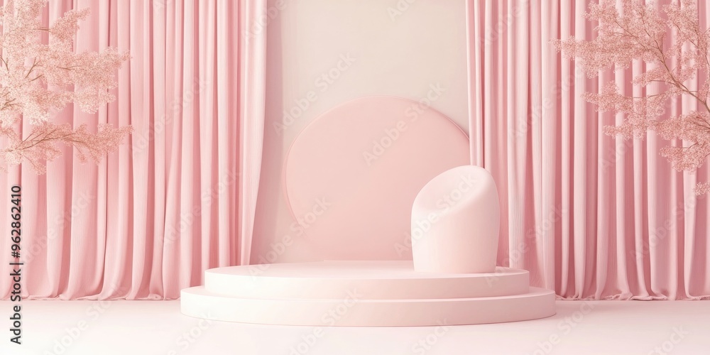 Poster minimal pastel colored background designed for a cosmetic or product display podium 3d rendering