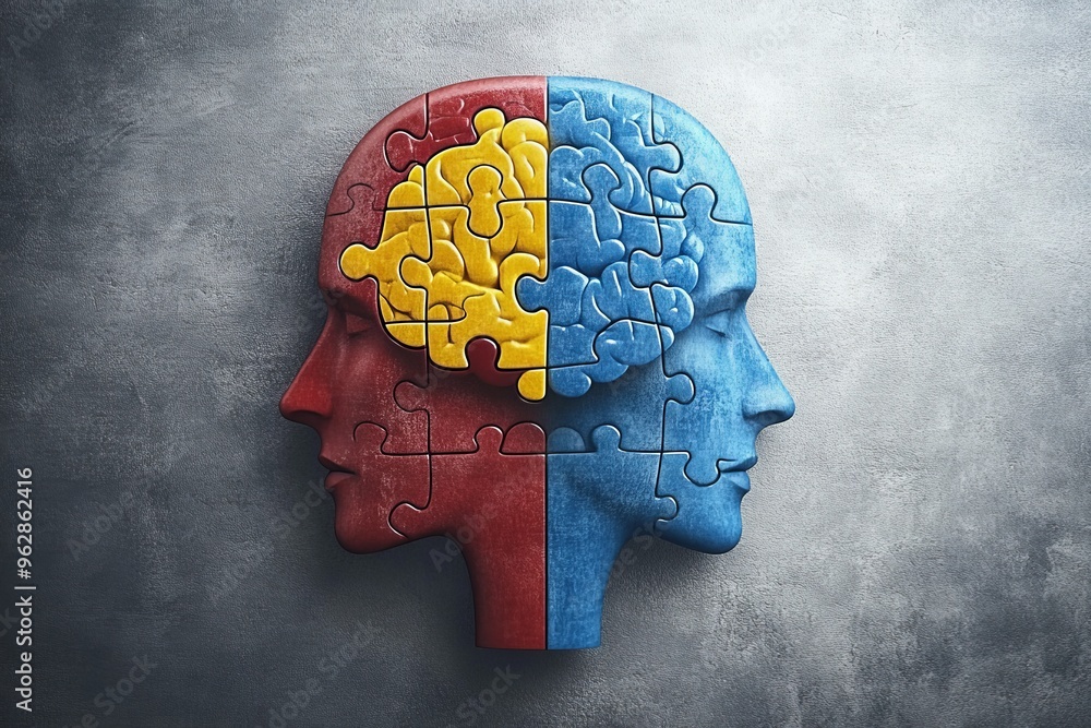 Poster neuroconnectivity neuroanatomy a human profile with a divided brain in red yellow and blue represent