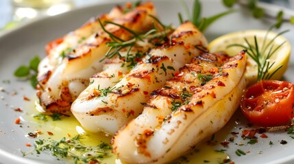 Grilled Squid with Lemon and Tomatoes Delicious Seafood Recipe