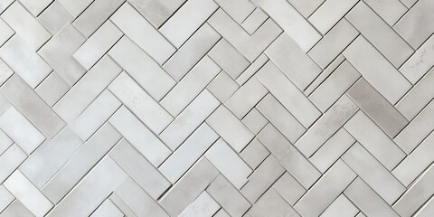 A close-up shot of a white and gray herringbone tile pattern.