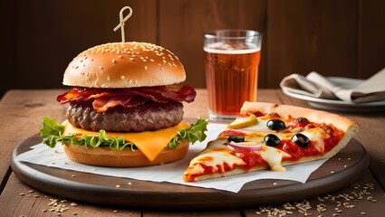 hamburger with pizza