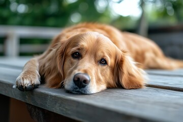 Obraz premium Golden retriever dog resting head looking sad