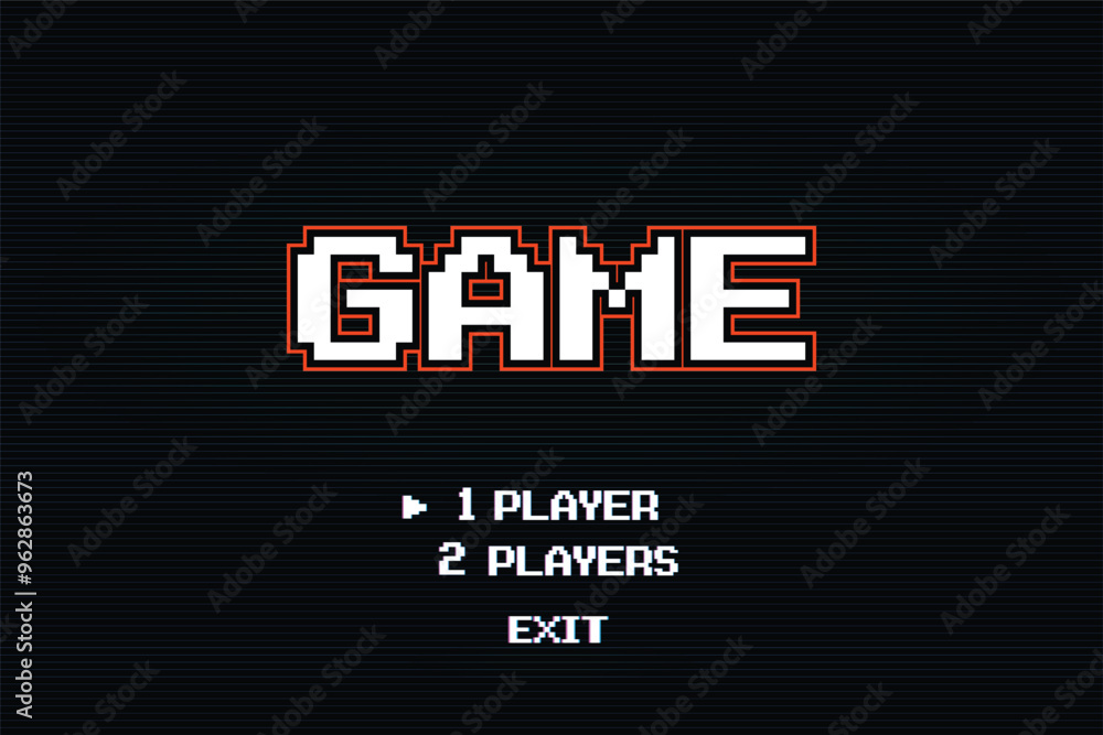 Poster pixel game screen. retro 8 bit video game with 