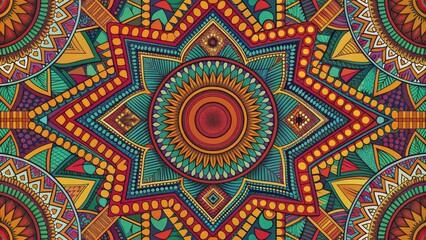 Vibrant abstract African motif featuring intricate geometric designs and bold colors, African, motif, abstract, vibrant