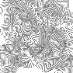 Abstract black and white pattern of wavy lines, resembling a topographic map or flowing water.