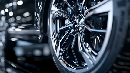 Close-up of a Shiny Chrome Car Wheel
