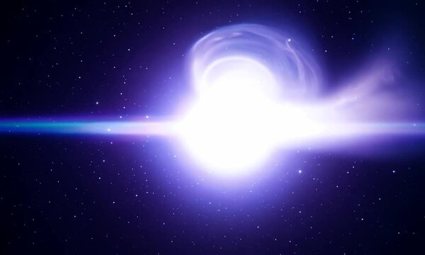 White Electric Light with Blue Flow in a Dark Galaxy  Cosmic Illustration with Stars