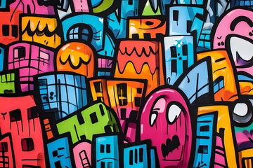 Colorful abstract graffiti art on a wall.