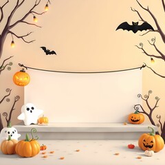 Whimsical Halloween Decor with Blank Canvas for Text