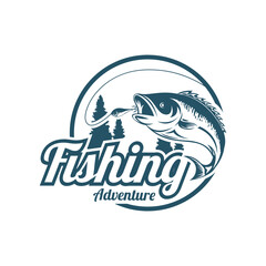 Bigmouth bass jumping for lure fishing adventure logo