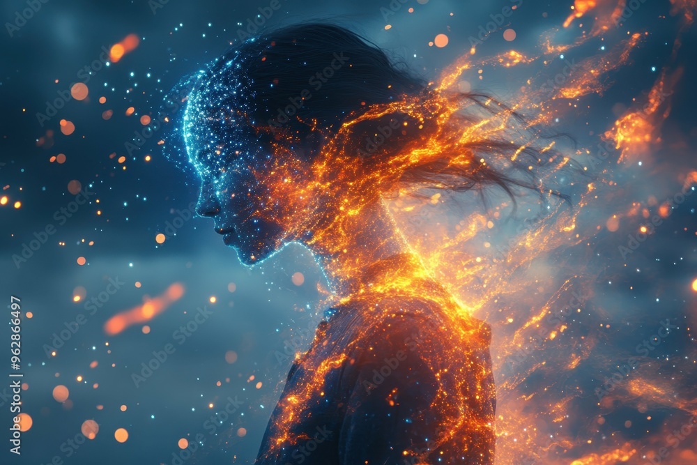 Poster a person with a digital aura surrounding them, representing the ai-driven enhancement of human abili