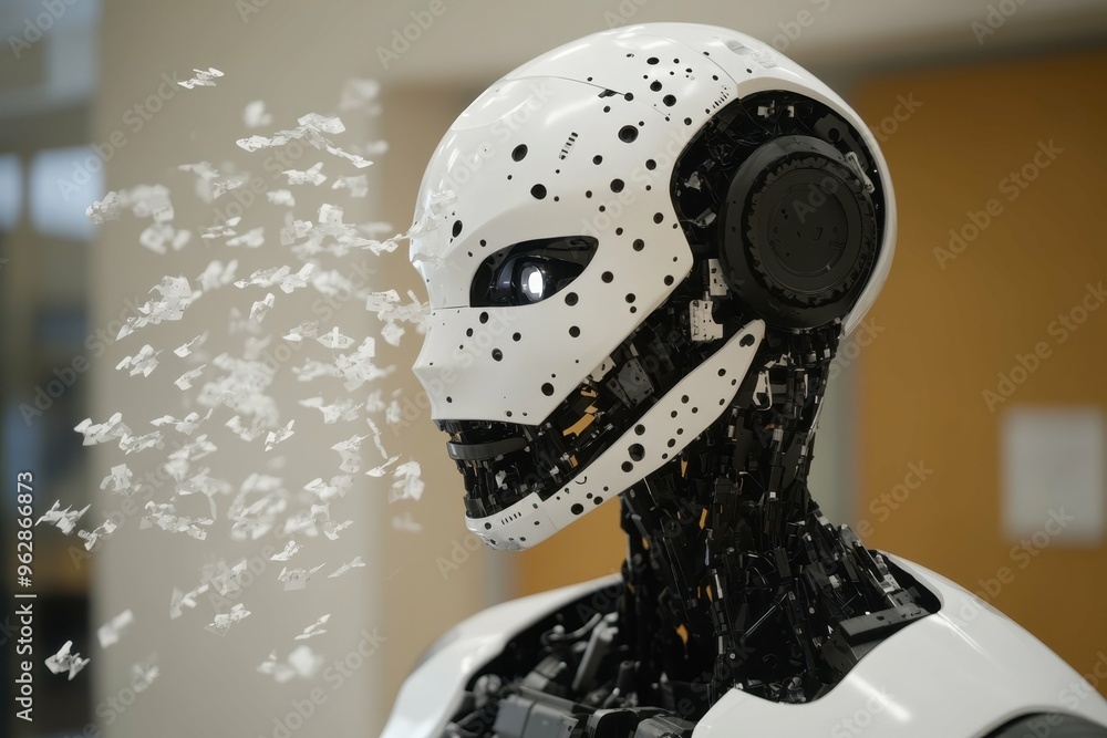 Aufkleber a close-up of a humanoid robot's face with realistic skin texture, symbolizing the advancements in a