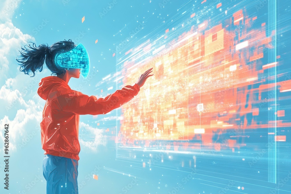 Aufkleber a person interacting with a virtual ai assistant displayed on a large screen, symbolizing ai's role 