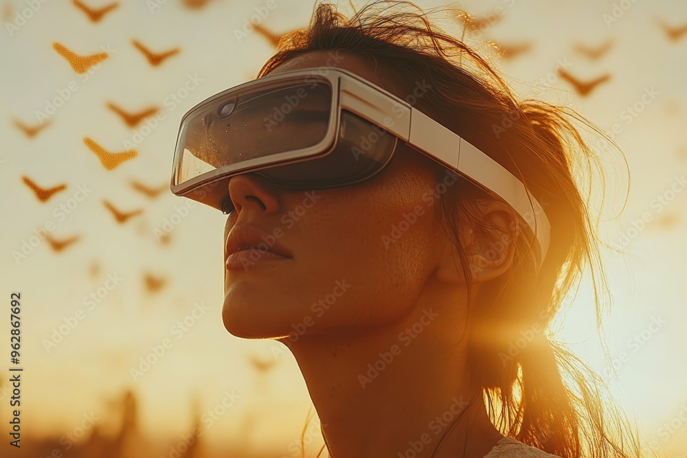 Aufkleber a person wearing ai-driven smart glasses, interacting with a virtual environment, symbolizing the in