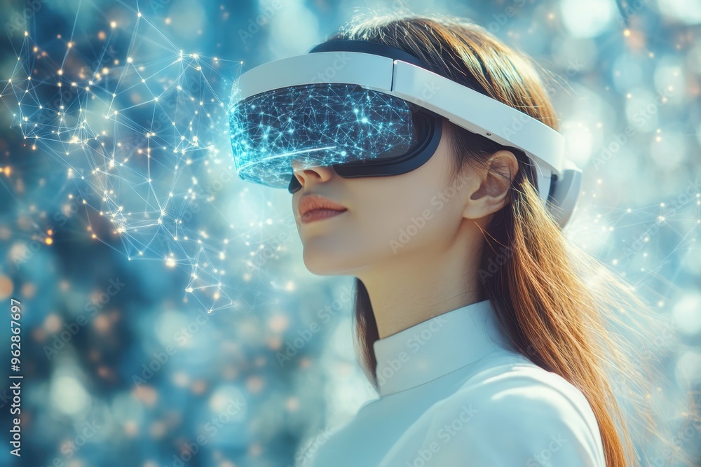 Aufkleber a person wearing ai-driven smart glasses, interacting with a virtual environment, symbolizing the in