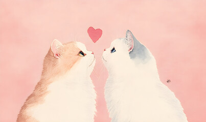 A loving hugging couple of kittens. Greeting card for birthday, Valentine's day or wedding invitation.