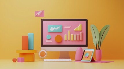 Marketing material, business presentation, online advertising. Support online. Consulting, key account manager, business plan, 3D design concept. Illustration for website banner.