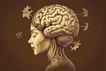 Neural synapses Brain mapping An ancient style brain filled with puzzle pieces symbolizing the complexity of thought historical knowledge and intellectual challenges in an aged antique setting