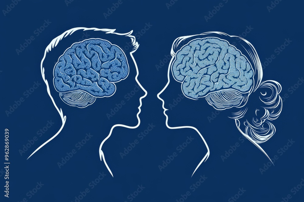 Poster neuronal energy neurophysiology simplified line drawing of two faces with brains visible symbolizing
