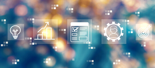 Project management theme with blurred city lights at night