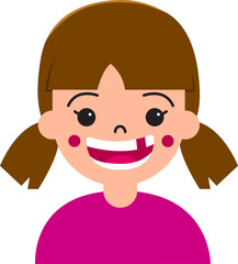 Kid or girl smiling with broken tooth. Dental concept for illustration and element