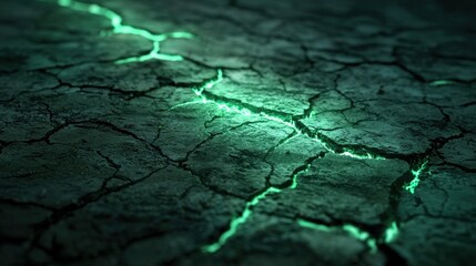 Fototapeta premium Illuminated Cracked Asphalt Texture with Teal Glowing Fractal Patterns