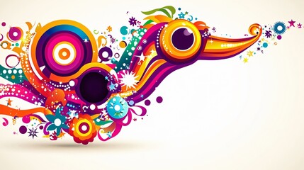 Abstract Colorful Design with Floral and Geometric Elements