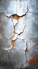 Obraz premium Close-up of a cracked surface revealing rust and peeling paint, showcasing texture and decay in an industrial aesthetic.
