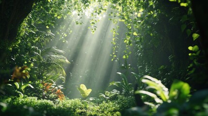 Fototapeta premium Sunlight Filtering Through the Jungle Canopy