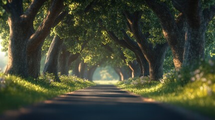Obraz premium Tranquil Path Through Tree Tunnel