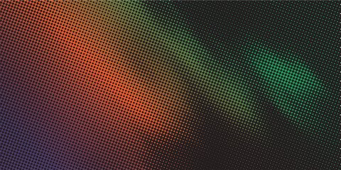 Dark grainy color gradient wave background, purple red yellow blue green colors banner poster cover abstract design, black copy space.
