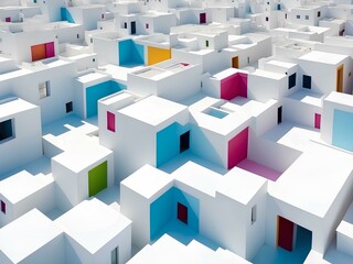 Fototapeta premium complex labyrinth of white and colored blocks arranged in a maze-like structure creating a visually engaging abstract piece with hints of architectural influence and three-dimensional depth
