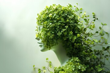 Woman full-body shape made of green flowers. Artistic parfume concept with intricate headdress design. 3D rendering gives lifelike quality to floral beauty. Perfect for perfume and decor themes.